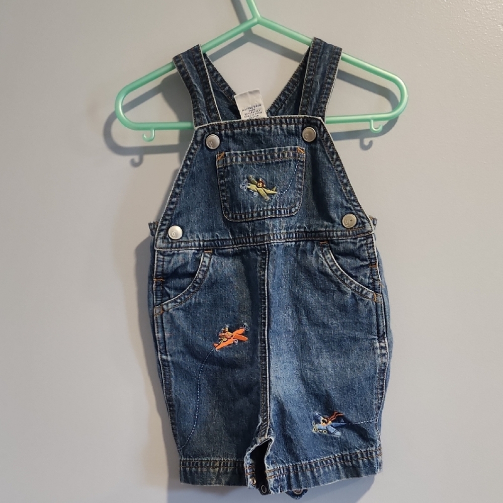 Gymboree Vtg Denim Overalls with Colorful Embroidery Planes